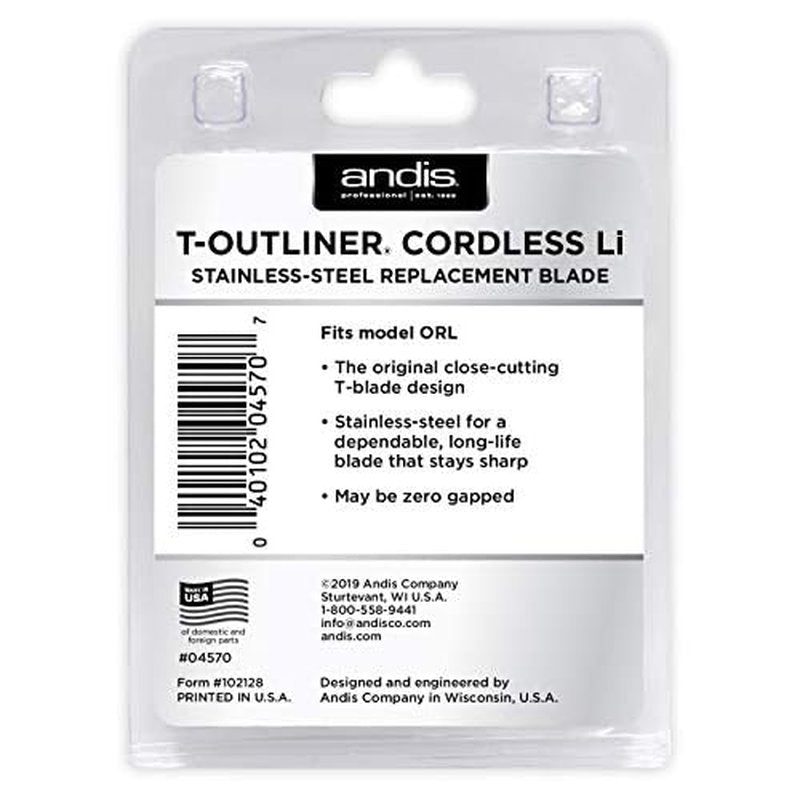Andis 04570, Cordless T-Outliner Li Replacement T-Blade, Close Cutting, Stainless Steel