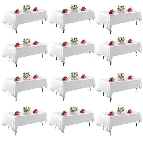 FINDYOU 12 Pack White Polyester Tablecloth 60 x 102 Inch for 6ft Rectangular Tables