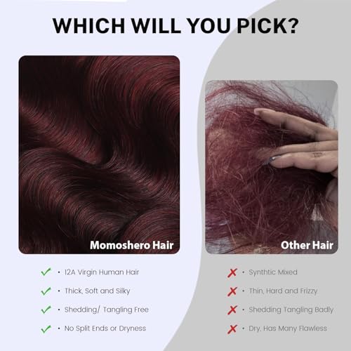 #99j Dark Burgundy Body Wave Hair Bundles - 10 Inch, 12A Virgin Brazilian Remy, Double Weft, Red Wine Color, MOMOSHERO