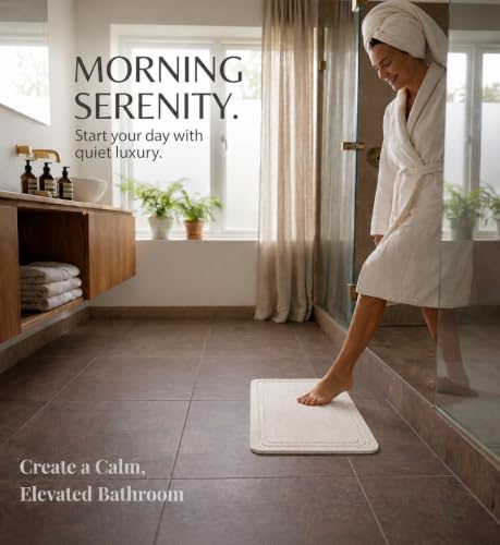 White Linea 2-Pack Diatomaceous Earth Bathroom Mats - Quick Dry Non-Slip Stone Bath Rugs