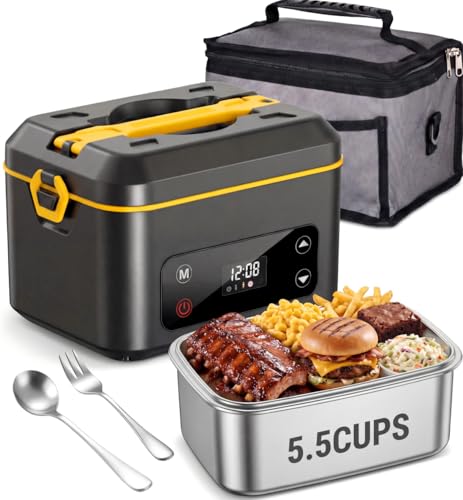 Yellow Cordless Electric Lunch Box with 24000mAh Battery, 1.2L Food Warmer & 5 Heating Modes