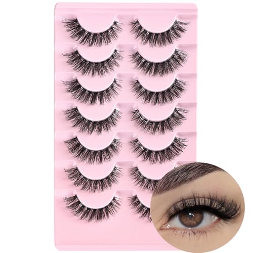 FARRED Cat Eye Lashes Natural Eyelashes Short Wispy Lash Strips Volume Cateye False Eyelash Medium Length Fake Lashes Natural Looking Hybrid Clusters Full Demi Wispies Strip Pesta?as (A1 | 8-14MM)