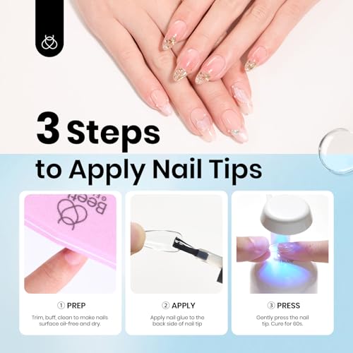 Beetles 9 in 1 Gel Nail Glue, 2pcs 10ml UV Nail Glue for Clear Nail Tips Acrylic Nails, Super Strong for False Nails, Base Coat, Rhinestones, Blooming Gel, Long Lasting 28+ Days, U V Light Required