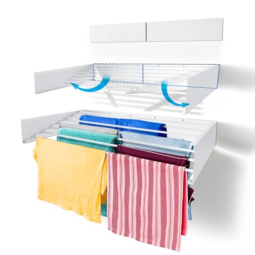 White 47-Inch Heavy-Duty Wall-Mounted Retractable Laundry Drying Rack - 70lbs Capacity
