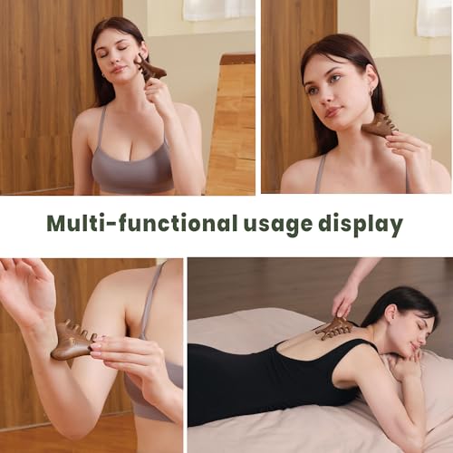 4-in-1 Wooden Gua Sha Facial Tools & Hair Detangler Brush Set ? Manual Guasha tool for Face & Jawline Lifting, Double Chin Reduction, Scalp & Head Massager, Eye & Ear Acupressure, Gift for Women