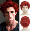 Men's Red Short Curly Synthetic Wig - Side Part Natural Halloween & Daily Use