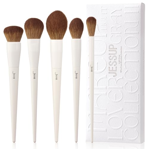 Light Grey 5-Piece Face Makeup Brush Set - Foundation, Blush, Contour & Highlighter