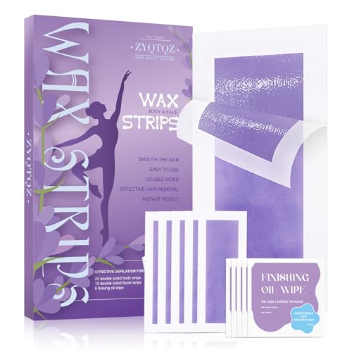 Facial Wax Strips for Women, Bikini & Body Wax Strips Kit ? 60 Count (40 Body + 20 Face) with 10 Soothing Oil Wipes, At-Home Hair Removal for Legs, Underarms, Brazilian, Face ? Lavender/Aloe Vera