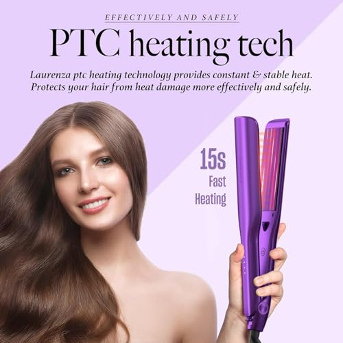 Laurenza 2-Inch Wide Flat Iron Hair Straightener & Curler with 20M Negative Ions - Purple