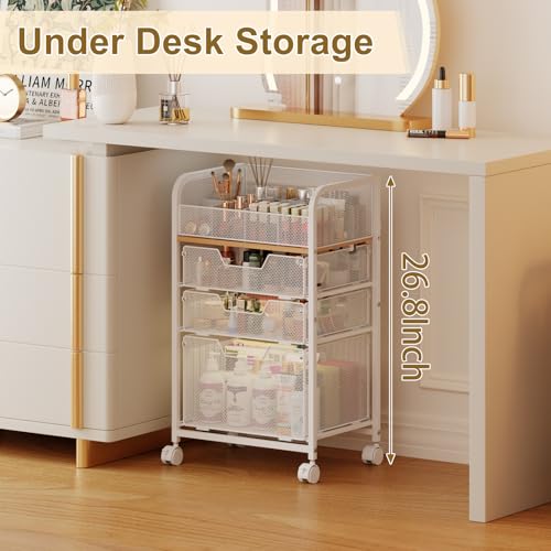 Makeup Cart Organizer with 3 Drawers,Floor Skincare Organizers with Dividers, Vanity Organizer Cosmetics Display Cases Holder for Skin Care Nail Polish Perfume Makeup brush Hair Tool,White