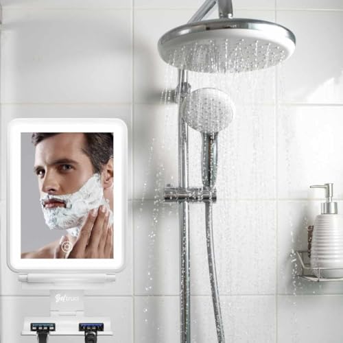 Fogless LED Shower Mirror with Lights, Storage Shelf & Squeegee - White