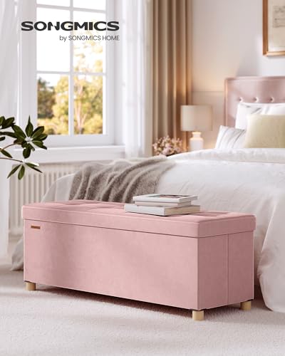 Jelly Pink Storage Ottoman Bench 43.3 Inches 30 Gal. with Legs