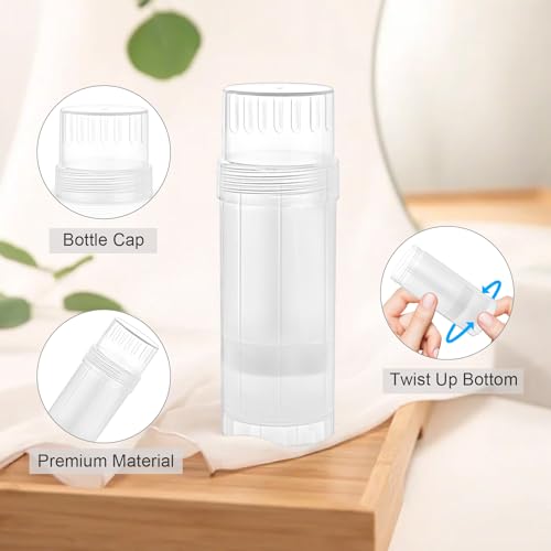 128x41mm Plastic Deodorant Containers 60ml Twist-Up Refillable Tubes Pack of 12 - Translucent