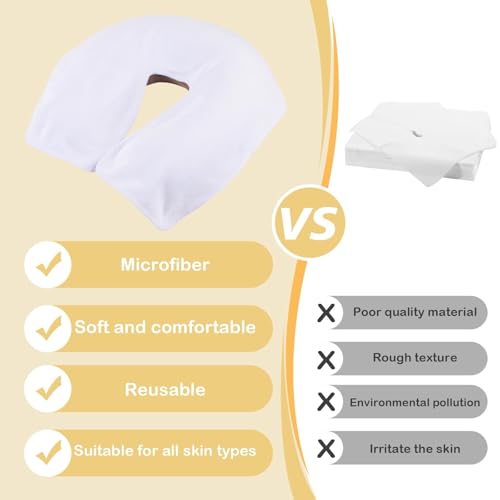 10 Pack Microfiber Reusable Face Cradle Covers - White, 15x12.6 Inches