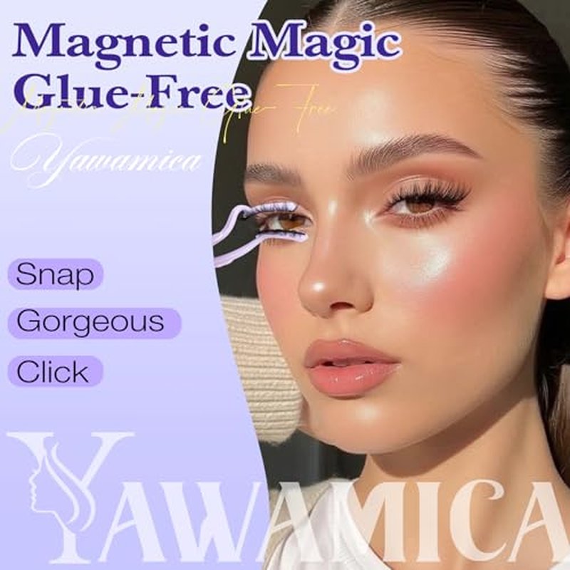 Magnetic Eyelashes with Applicator ? Easy Snap-On Magnetic Lashes for Beginners, Natural Cat Eye Look, No Glue No Liner, Reusable Lightweight Strip Lashes by Yawamica