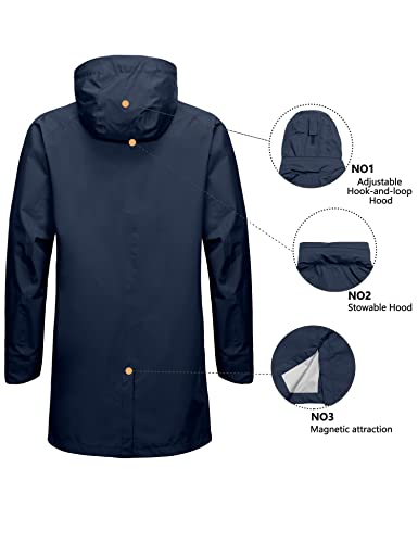 Men's Waterproof Long Rain Shell Jacket - Windbreaker, XX-Large Dark Blue