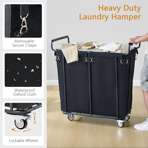 Gewudraw Extra Large Laundry Hamper with Wheels - Black, 360L Capacity, Heavy Duty, 1-Section
