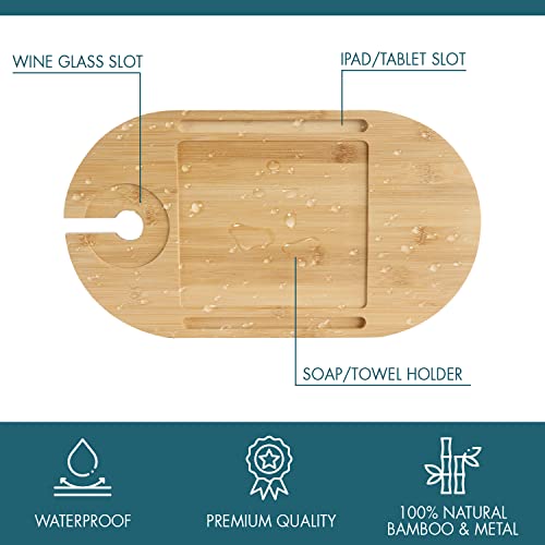 Adjustable Bamboo Bathtub Tray Table with Sturdy Iron Base & 360° Rotation