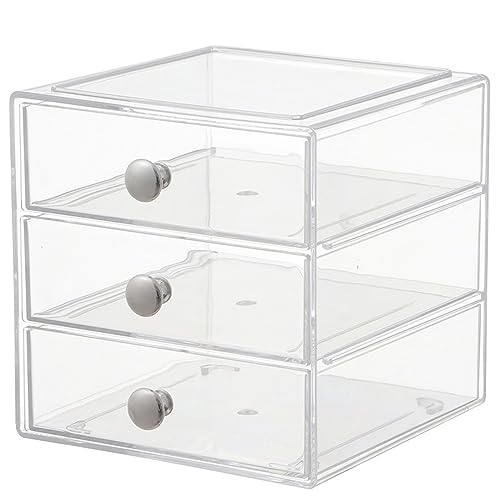 Makeup Drawer Organizer Box with 3 Acrylic Drawers - Silver Handle