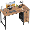 Lufeiya 39.4-Inch Rustic Brown Small Computer Desk with 4 Fabric Drawers, Reversible Kids & Home Office Workspace