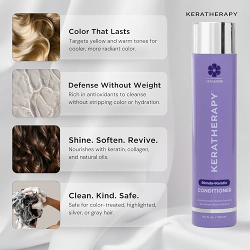 KERATHERAPY Keratin Infused Totally Blonde Violet Toning Conditioner, 10.1 fl. oz., 300 ml - Keratin Therapy Purple Conditioner for Blonde Hair, Brassy, Silver, & Highlighted - Sulfate & Paraben Free