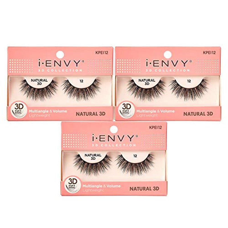 iEnvy Natural Eyelashes Lightweight False Lashes Multiangle and Volume 3D Natural Strip Lashes (3 Pack)