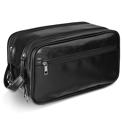 Personalized Leather Travel Toiletry Bag for Men, Large Travel Bathroom Shaving Dopp Kit, Large Cosmetic Bag Waterproof