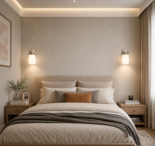 Frosted Wall Sconce Set of Two - Brushed Nickel Bathroom Vanity Lights, Modern & Farmhouse Style