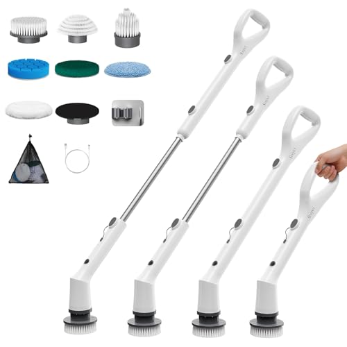 Electric Spin Scrubber,2026 New Cordless Cleaning Brush,Shower Cleaning Brush with 7 Replaceable Brush Heads, Power Scrubber 3 Adjustable Speeds,Detachable Long Handle & IPX7 Waterproof