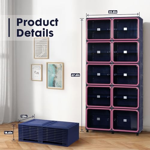 Shoe Rack Organizer for Entryway 9 Tiers 36 Pairs - Blue & Pink Folding Design