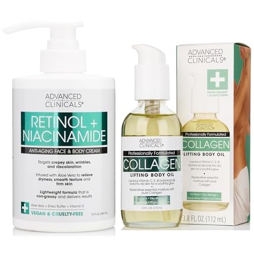 Advanced Clinicals Retinol + Niacinamide Anti-Aging Face & Body Cream + Collagen Lifting Body Oil Set