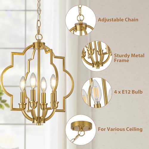 15.6 Inch Brushed Gold Geometric Pendant Light - Farmhouse Chandelier