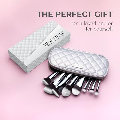 BEAUTICAL 9-Piece Vegan Makeup Brush Set with Travel Pouch - Soft Synthetic Bristles for Liquid, Cream & Powder Application
