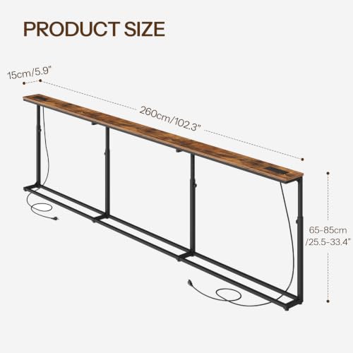 HOOBRO Rustic Brown + Black 102.3-Inch Adjustable Narrow Console Table for Behind Couch