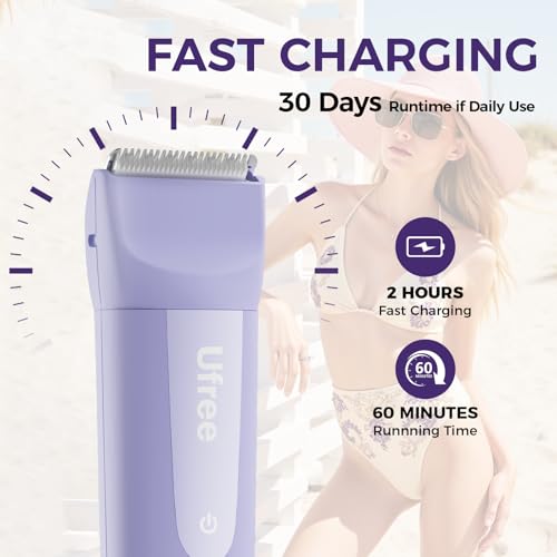 Ufree 3-in-1 Women's Electric Razor with Ceramic Blades, IPX7 Waterproof Bikini Trimmer for Women, Pubic Hair Trimmer, Cordless Rechargeable Shaver for Legs, Armpit, Valentine's Gifts for Her