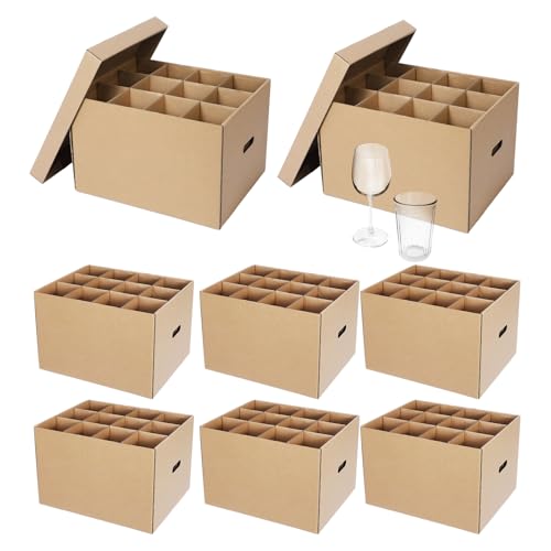 Wine Glass Moving Boxes Set - 8 Pack, 15 x 12 x 10 Inches with Handles & Lid