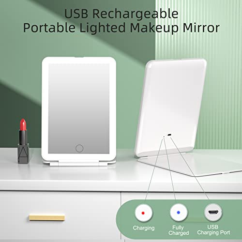 FUNTOUCH Ceramic White Rechargeable Travel Lighted Makeup Vanity Mirror with Storage Bag
