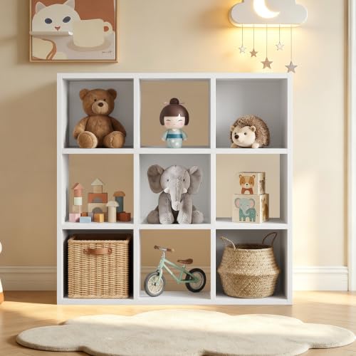 White 9-Cube Storage Organizer - Modular Bookcase Shelf for Living Room & Office - Fits 11x11" Bins, Vertical or Horizontal Use