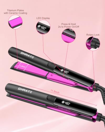 SHRATE 2-in-1 Flat Iron and Curler Hair Straightener - 1.2 Inch, Grey/Rose Purple