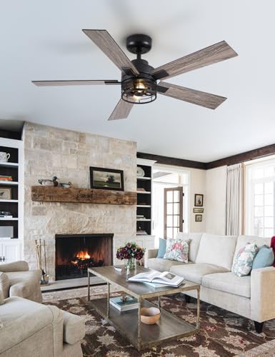 46 Inch Farmhouse Ceiling Fan with Lights and Remote Control - Rustic Style