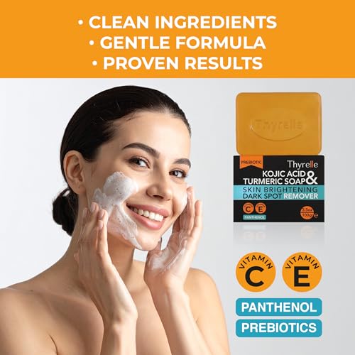 Kojic Acid and Turmeric Soap I (2 x 3.5 oz) I Kojic Acid Soap for Body and Face I Turmeric soap bar with Panthenol, Vitamin C, Vitamin E and Prebiotics