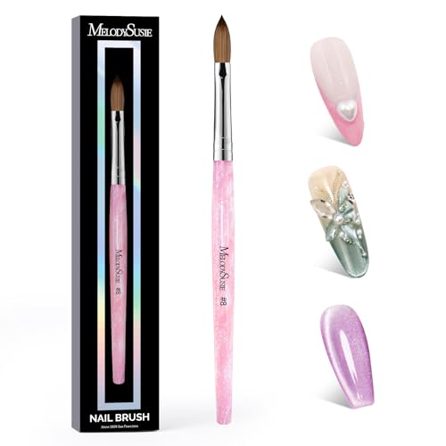 MelodySusie Kolinsky Acrylic Nail Brush Pink Glitter Size 8 - Professional & Salon Use