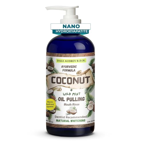 Nano Hydroxyapatite Oil Pulling Mouthwash with Pump - Coconut Oral Rinse 8 oz Glass Bottle