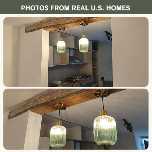 Vintage Green Ribbed Glass Pendant Light with Adjustable Brass Fixture for Kitchen Island