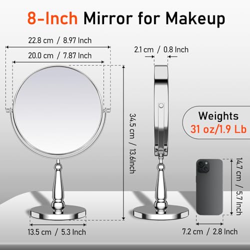 Silver 30X Magnifying Vanity Mirror with Stand - 8 Inch Double-Sided Makeup Mirror for Desk & Home