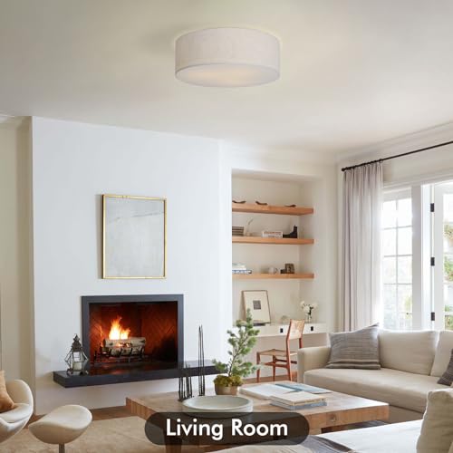 CALOKES 18-Inch Large Beige Drum Flush Mount Ceiling Light Fixture with Fabric Shade - Modern Farmhouse Ceiling Lamp for Living Room, Bedroom, Kitchen, Foyer
