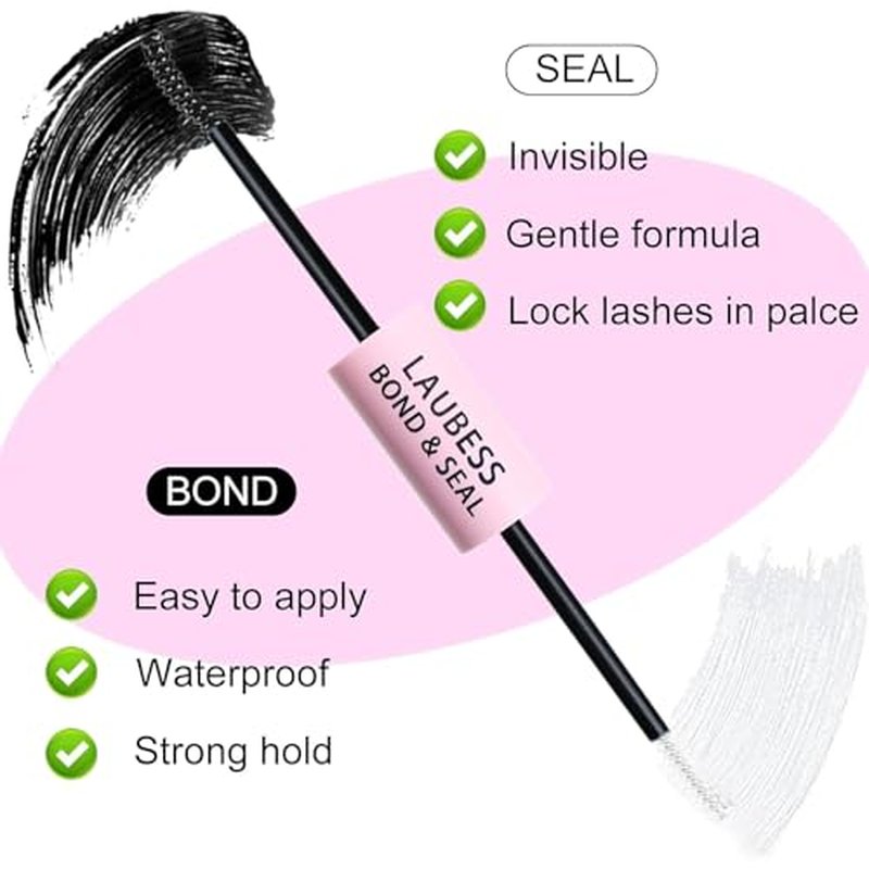 Lash Bond and Seal Waterproof 2Pcs LAUBESS Lash Glue for Eyelash Clusters 2 in 1 Lash Cluster Glue Adhesive Eyelash Glue Home Use Strong Hold 72H 10ml*2