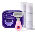 Flamingo Travel Razor Kit for Women ? Body & Pubic Razor ? Mini Handle, 2 Blade Refills, 2 Travel Size Foaming Shave Gels & Vented Case