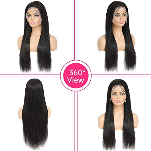 30 Inch Human Hair Lace Front Wig - Straight 13x4 HD Transparent Frontal, Pre Plucked with Baby Hair, 200 Density