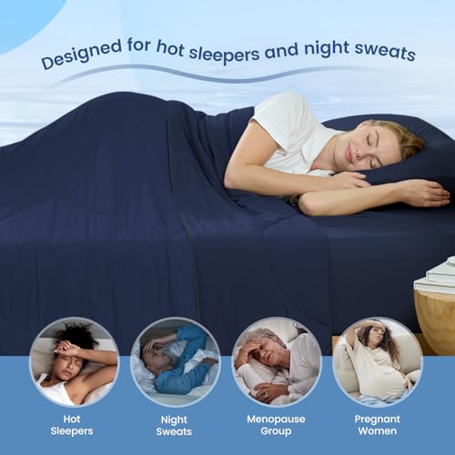 Cozy Bliss Dark Blue Cooling Comforter Queen 90x90—Q-Max 0.45 Lightweight Silk-Smooth Bedding